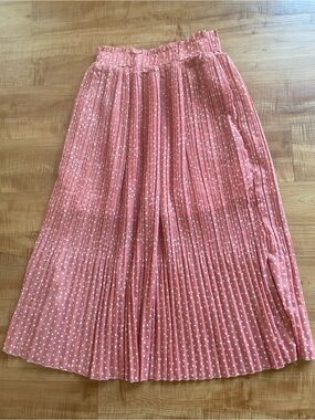 Pleated Polka Dot Midi Skirt - Dusty Rose